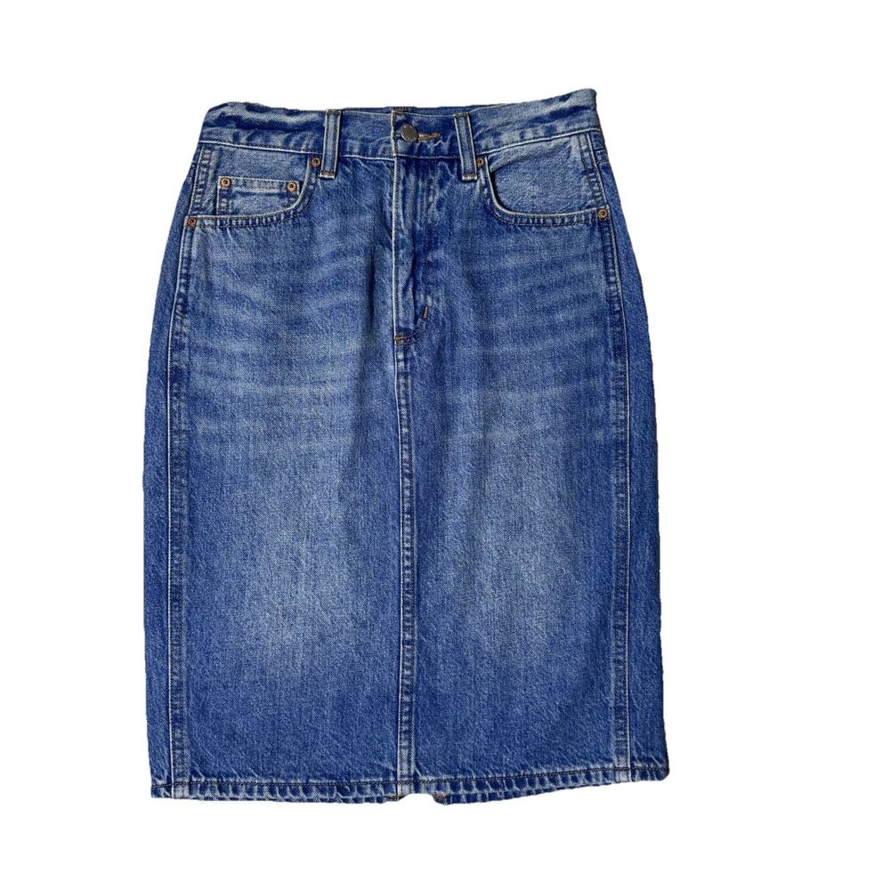 Aritzia Denim Forum 90's Pencil Denim Skirt Womens Sz 24 Front Slit Capsule